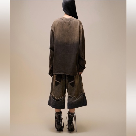 Unisex Machete Baggy Denim Shorts distressed wide-leg cuffed denim jeans size S - Picture 2 of 10